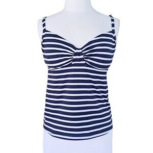 LAND'S END Navy White Stripe Tankini Top Size 8 Underwire Classic Nautical Prep
